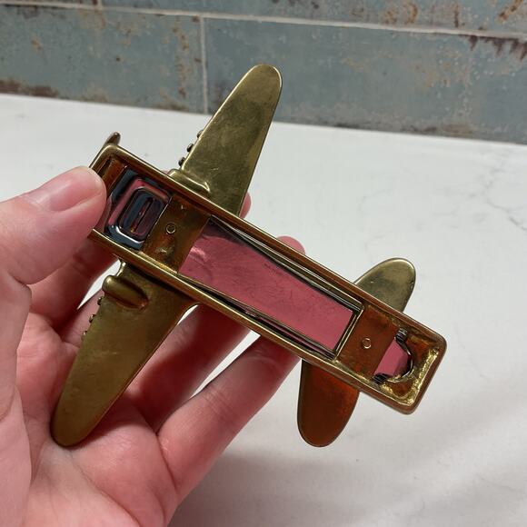 Vtg P-51D Mustang WW2 Fighter Airplane Desk Novelty Brass Stapler Paperweight - Picture 12 of 12